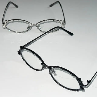 Sugarbiz silver-rimmed glasses, color black glasses, blue light blocking lenses, glitter