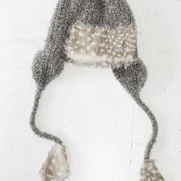 Gray Lint Leopard Earflap Hat