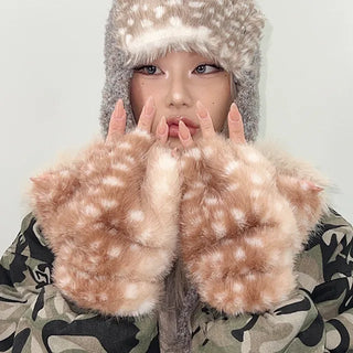 Nyangnyang fake fur gloves  fur gloves leopard