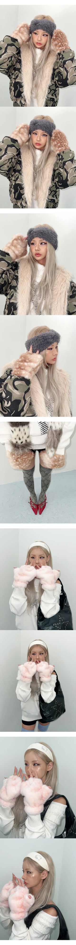 Nyangnyang fake fur gloves  fur gloves leopard