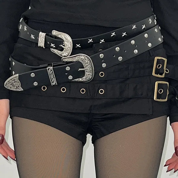 Double stud black belt y2k waist belt