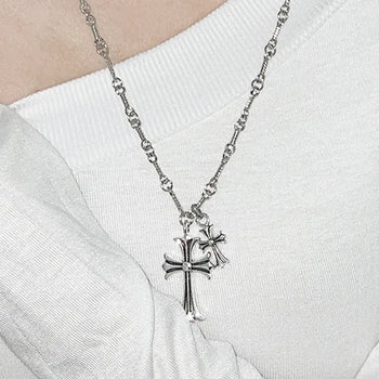 Twin Cross Chain Necklace