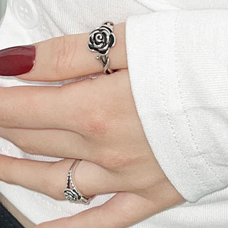 Antique Rose Open Ring 2 types Silver Ring Rose