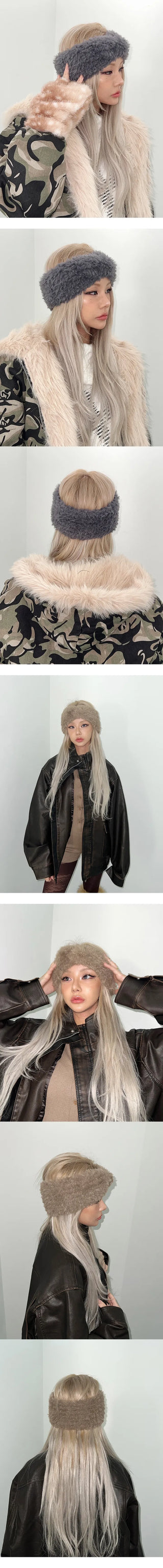 Wide boucle hairband  knit hair turban