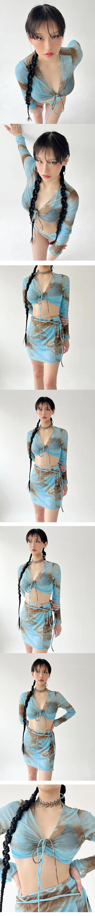 Blue dyed bikini top and bottom set