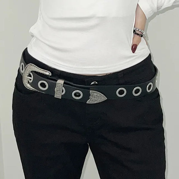 Bold Circle Black Belt Y2K Black Waist Belt