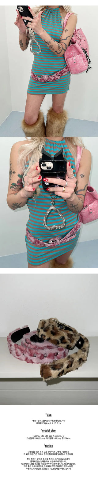 Gyaru fur leopard belt  y2k gyaru style pink belt