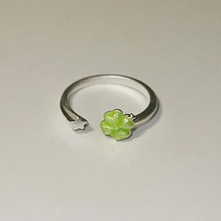 Good luck ring, silver ring, lucky ring, clover ring, friendship ring, open ring