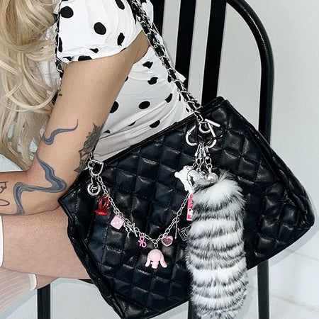 Pink Street Cat Strap Keychain Y2K Gyaru