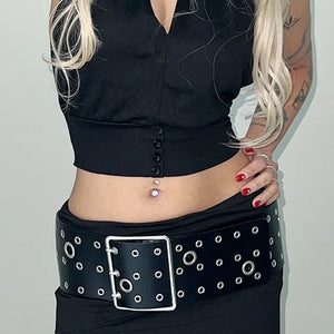 Wide black studded belt