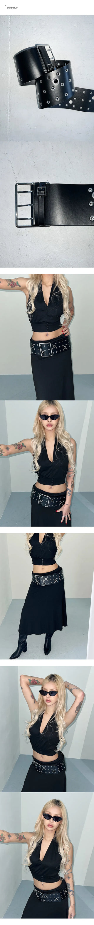 Wide black studded belt