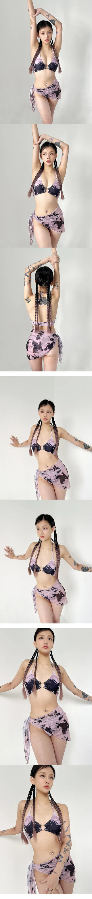 Ash Purple Pink Two-Piece Wig Set of 2