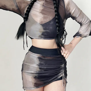 Black tie-dye bikini top and bottom set