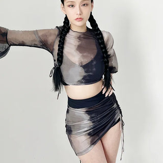 Black tie-dye bikini top and bottom set