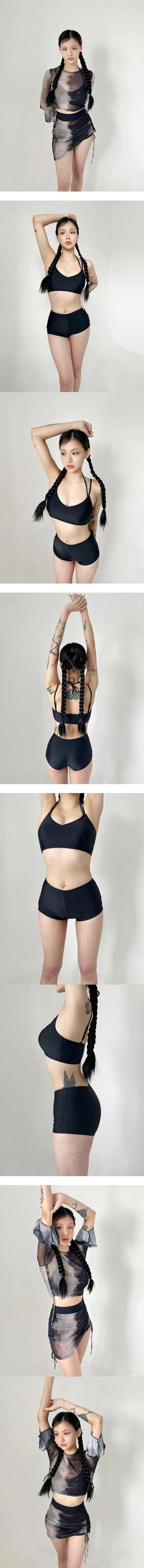 Black tie-dye bikini top and bottom set