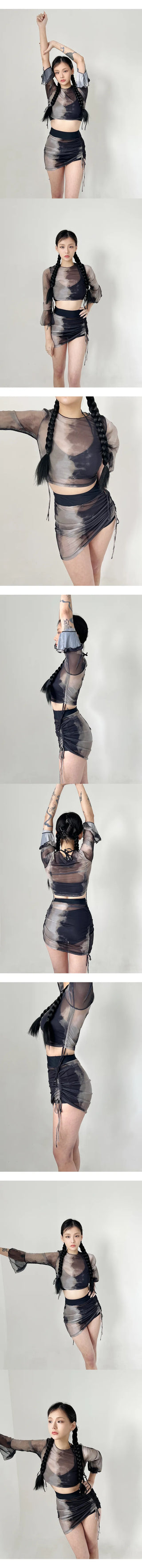 Black tie-dye bikini top and bottom set