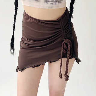 Brown shirring miniskirt