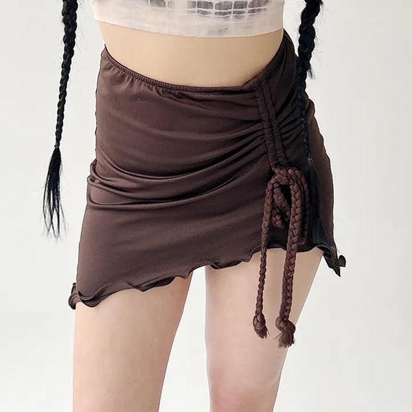 Brown shirring miniskirt