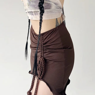 Brown shirring miniskirt