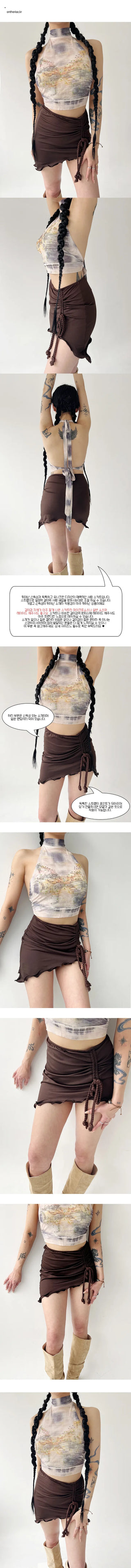 Brown shirring miniskirt