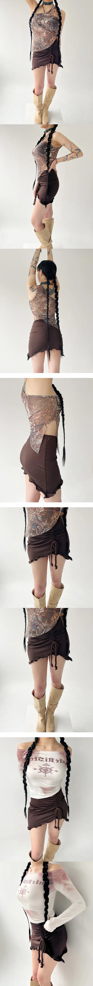 Brown shirring miniskirt