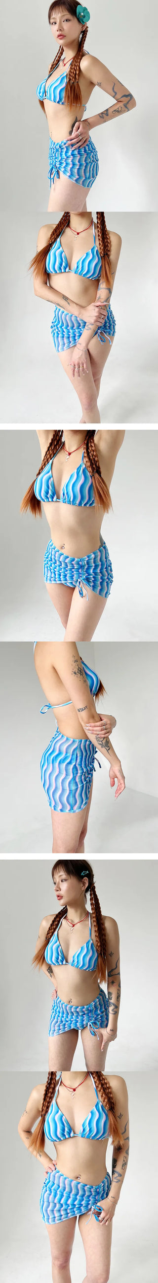 Wavy blue bikini skirt set