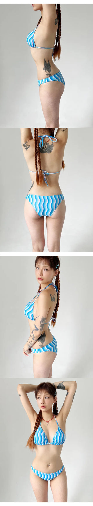 Wavy blue bikini skirt set
