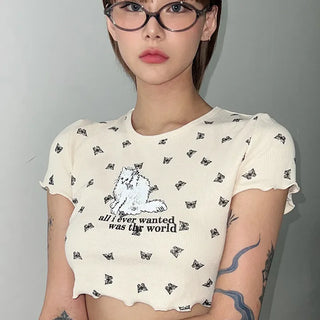 Cats cropped short-sleeved t-shirt