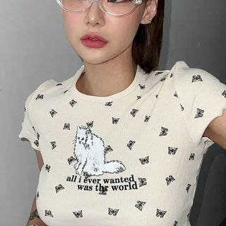 Cats cropped short-sleeved t-shirt