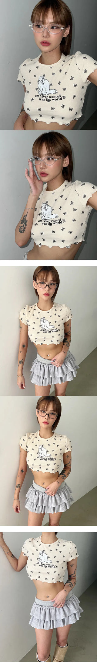 Cats cropped short-sleeved t-shirt