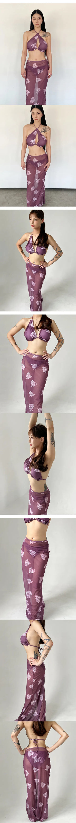 Purple Rose Bali long skirt bikini set