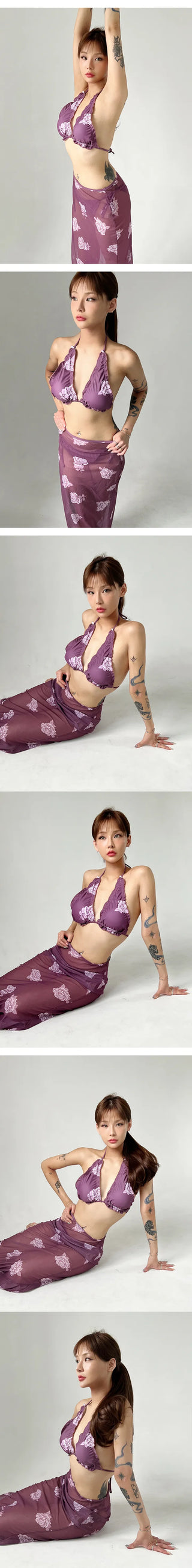 Purple Rose Bali long skirt bikini set