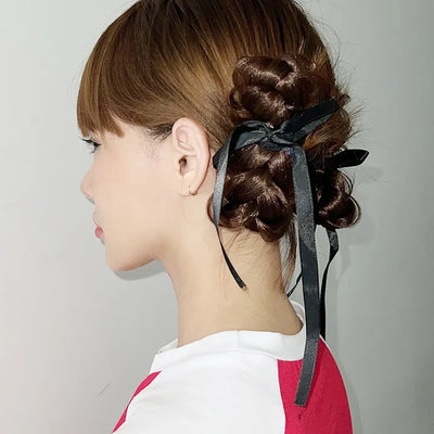 Ribbon double-braid clip wig piece set