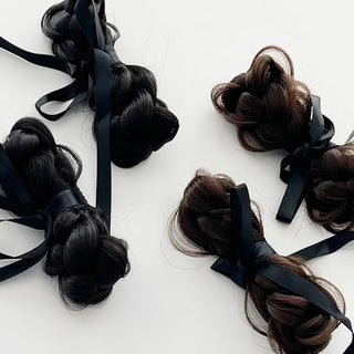 Ribbon double-braid clip wig piece set