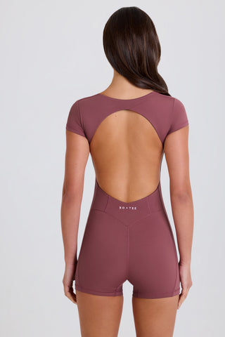 Four-Way Stretch Open-Back Unitard in Acai