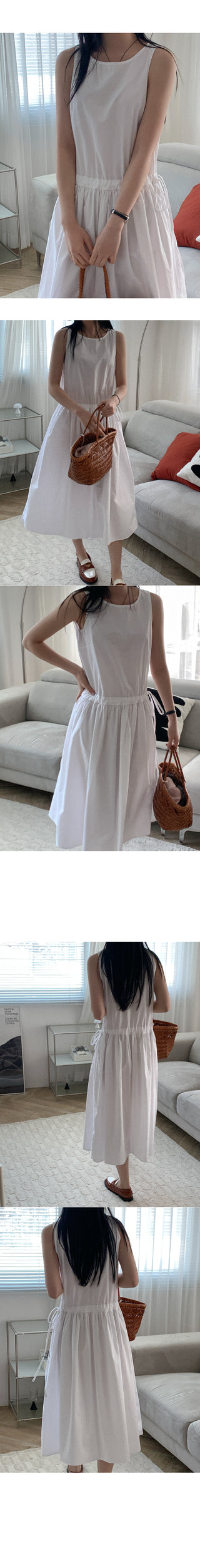 Elastic waist cotton midi dress