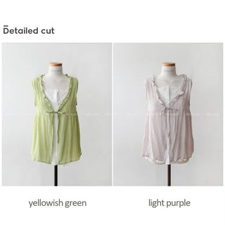 Cotton layered ribbon sleeveless top