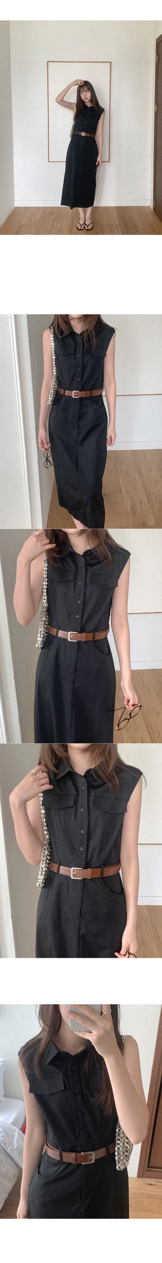 Belted shirt long dress