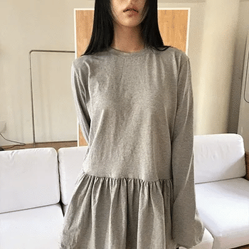 Cotton Shirred Long Sleeve Layered Dress Top