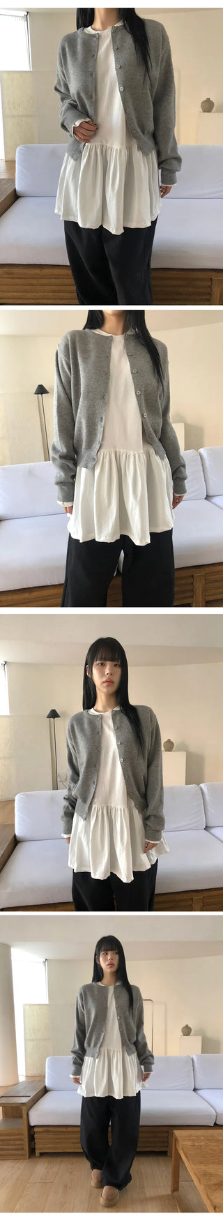 Cotton Shirred Long Sleeve Layered Dress Top