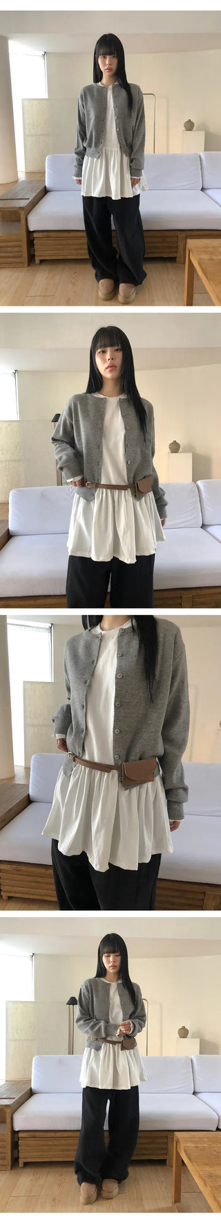 Cotton Shirred Long Sleeve Layered Dress Top