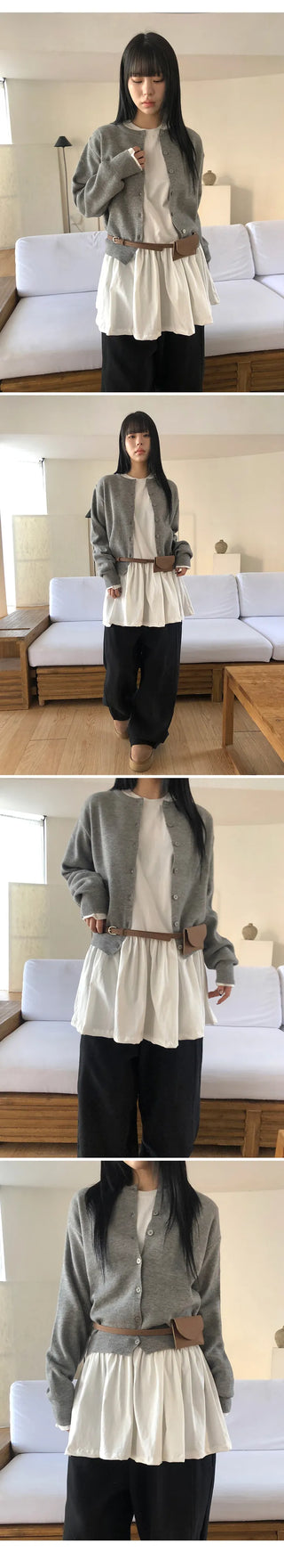 Cotton Shirred Long Sleeve Layered Dress Top