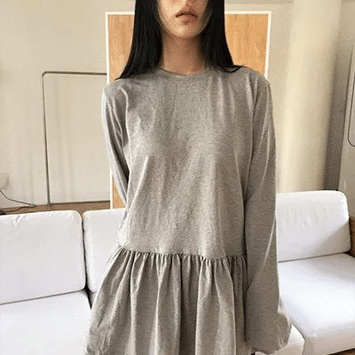 Cotton Shirred Long Sleeve Layered Dress Top