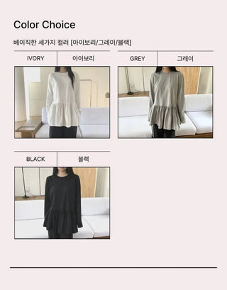 Cotton Shirred Long Sleeve Layered Dress Top