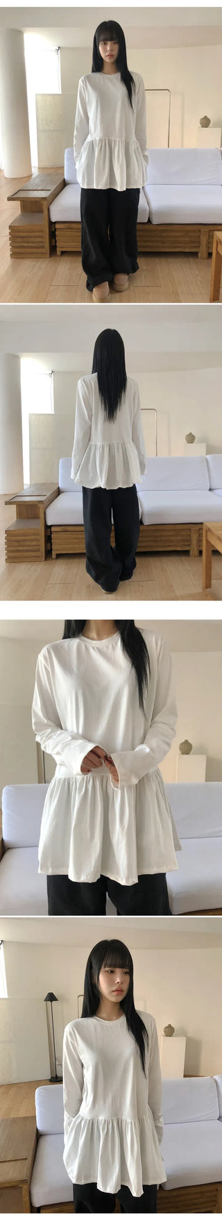 Cotton Shirred Long Sleeve Layered Dress Top