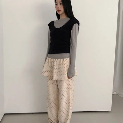 dot banding wide skirt pants