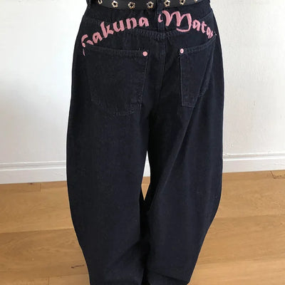pink needle balloon fit wide denimpants