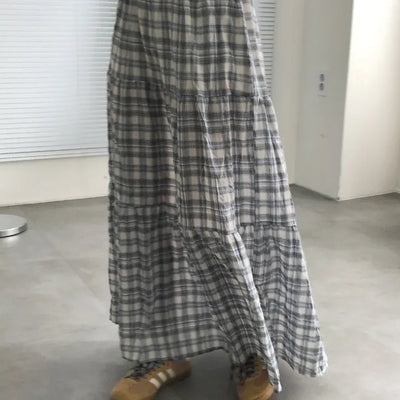 Mori Girl Plaid Tiered Long Skirt