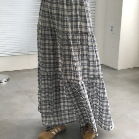 Mori Girl Plaid Tiered Long Skirt