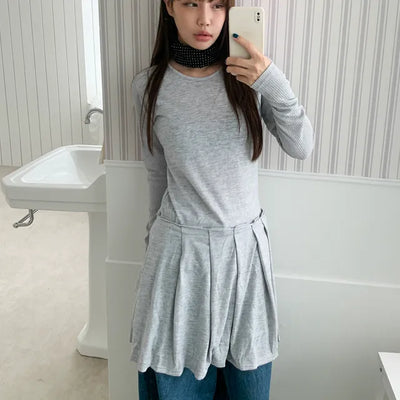 Purin Pleated Long Sleeve Layered Dress Tee